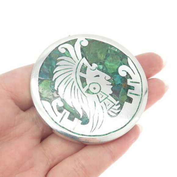 925 Sterling Silver Vintage Mexico Real Azurite Inlay Tribal